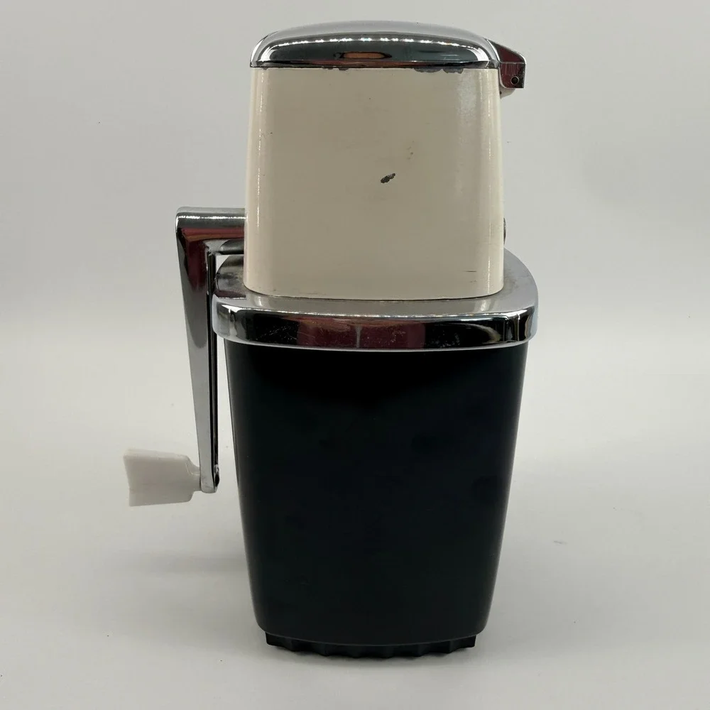 Swing-A-Way Vintage Manual Ice Crusher Hand Crank Black White Chrome Barware
